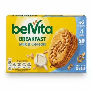 Box of Belvita Breakfast Milk & Cereals Biscuits with biscuit image