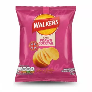 Walkers Prawn Cocktail Crisps 25g front pack showing logo and crisps