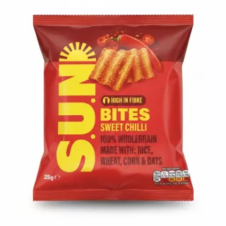 SUN Bites Sweet Chilli pack front showing wholegrain snack pieces