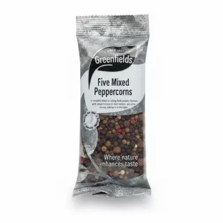 Packet of Greenfields Five Mixed Peppercorns showing front label
