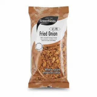 Packet of Greenfields Fried Onion crisps showing front packaging