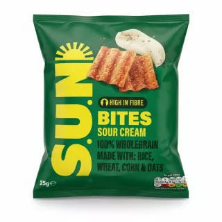 Pack of Sun brand wholegrain bites sour cream flavour