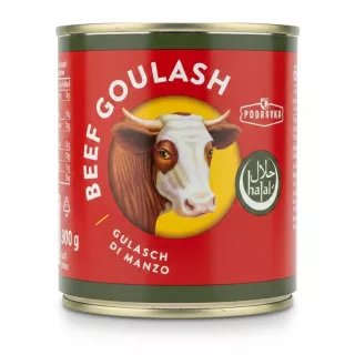 Canned Podravka beef goulash with halal certification