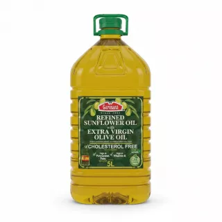 5 litre bottle of Garusana refined sunflower oil with extra virgin olive oil