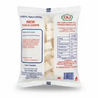 Back side of TAJ Mogo Chips package displaying ingredient and nutritional information