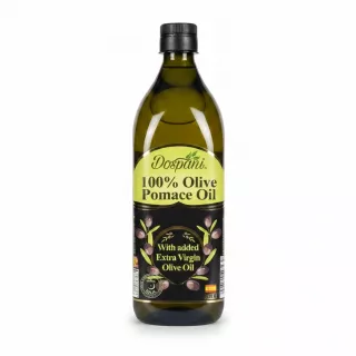 Bottle of Dospani 100% Olive Pomace Oil with green and black label