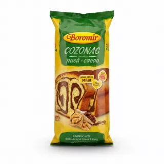 Boromir Cozonac with walnut and cocoa filling in yellow and green packaging