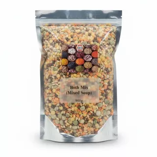 packet of Sara brand Both Mix Lentils Soup showing mixed lentils inside transparent packaging