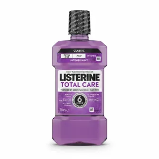 Front view of Listerine Total Care Intense Mint 500ml bottle with purple liquid
