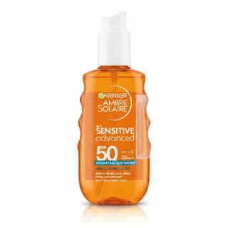 Garnier Ambre Solaire Sensitive Advanced SPF 50 Hydrating Sun Water front label