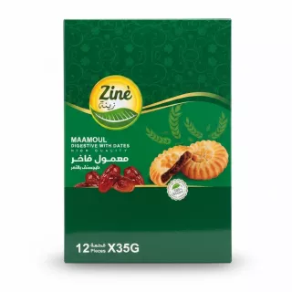 Box of Zine Maamoul Digestive with Dates showing cookies and date filling