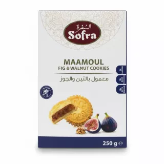 Box of Sofra Maamoul Fig and Walnut Cookies packaging front view