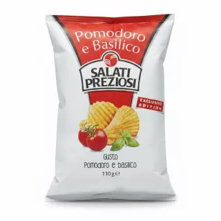 Salati Preziosi tomato and basil flavoured ridged potato chips bag front