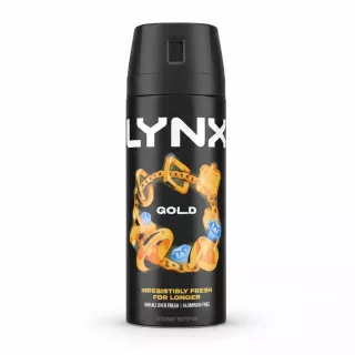 Lynx Gold deodorant bodyspray in black bottle with gold chain design