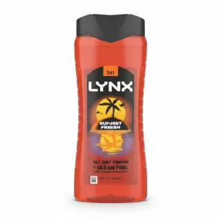 Bottle of Lynx 3in1 Sunset Fresh shower gel showing front label