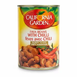 California Garden canned fava beans with chilli front label