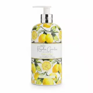 Bottle of Baylis & Harding Royale Garden Lemon & Basil Hand Wash with lemon and basil design