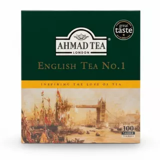 Box of Ahmad Tea English Tea No.1 with London Tower Bridge illustration