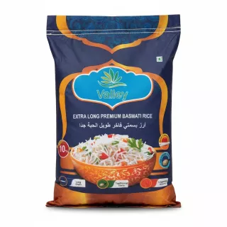 Valley Extra Long Premium Basmati Rice pack front showing bowl of cooked rice and labels