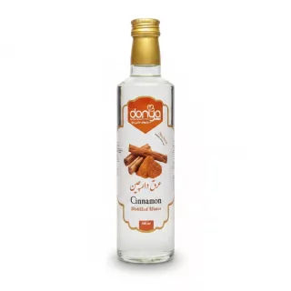 Bottle of Donya Cinnamon Distilled Water with golden cap and labelled front