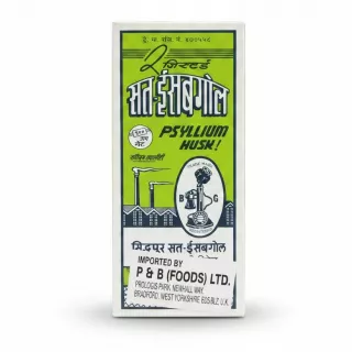 Box of Sat-Isabgol Psyllium Husk front view with green and white design
