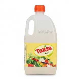 Taksa vinegar 1 litre plastic bottle side showing label and logo