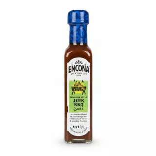 Bottle of Encona Jamaican Style Jerk BBQ Sauce front label