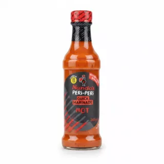 Nando's Peri-Peri Quick Marinade Hot 260g front label and bottle