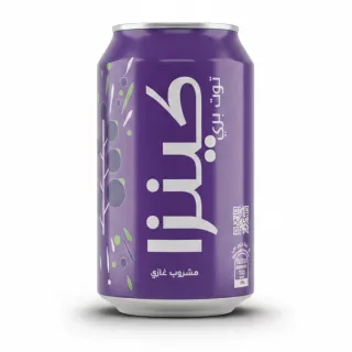 Can of Kinza Blackcurrant Soda front view with purple label