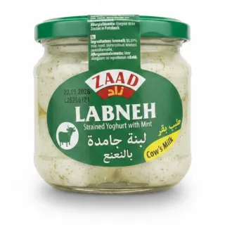 Jar of Zaad Labneh strained yoghurt with mint front label