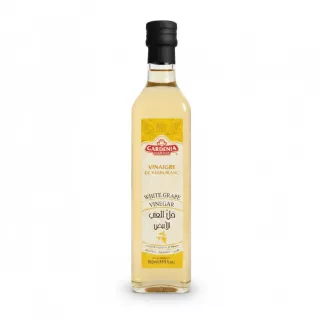 Gardenia White Grape Vinegar bottle front label with yellow and white design