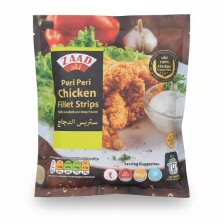 Zaad Peri Peri Chicken Fillet Strips package front with crispy strips