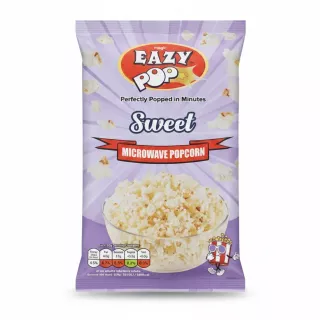 EazyPop Sweet Microwave Popcorn packet front showing bowl of popped popcorn