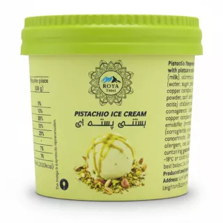 Roya Frost pistachio ice cream tub with green lid