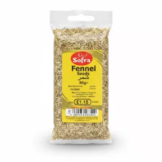 Pack of Sofra Fennel Seeds showing clear packaging with yellow label