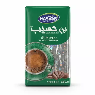 Pack of Haseeb Ground Coffee Without Cardamom with green and silver pack
