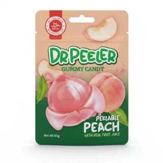 Dr Peeler Peelable Peach Gummy Candy packaging front showing peach fruit and gummy illustration