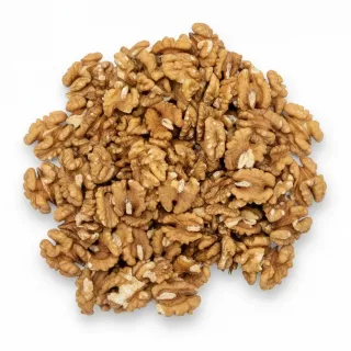 Close-up of shelled walnut kernels showing texture and natural colour