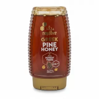 Bottle of Royalbee Greek Pine Honey front view
