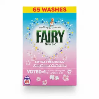 Fairy Non Bio laundry powder box with cherry blossom and Nordic cotton fragrance