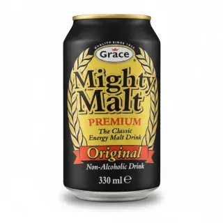 Grace Mighty Malt Original non-alcoholic energy malt drink 330ml can front view