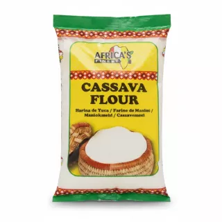 Package of Africa's Finest Cassava Flour with colorful design