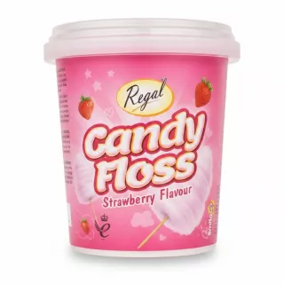Regal strawberry flavour candy floss tub in pink packaging