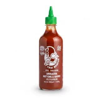 Bottle of Thai Dragon Sriracha Hot Chilli Sauce with green cap