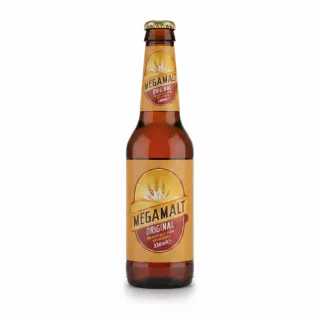Front view of Megamalt Original premium malt drink bottle 330ml