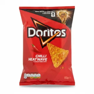 Doritos Chilli Heatwave flavour corn chips red packet front