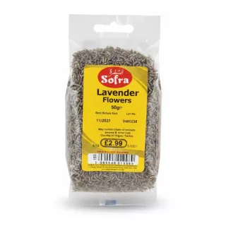 packet of Sofra brand dried lavender flowers 50g