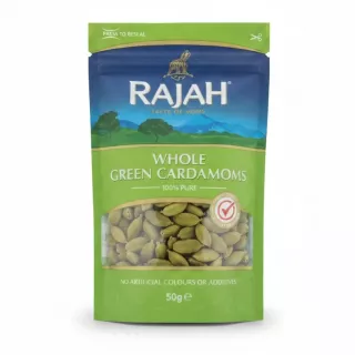 Rajah Whole Green Cardamoms resealable pouch front view