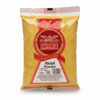 Pack of Heera Mustard Powder with red and transparent packaging showing finely ground mustard