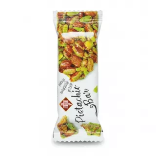 Tempo branded pistachio bar in white packaging with pistachio nut image